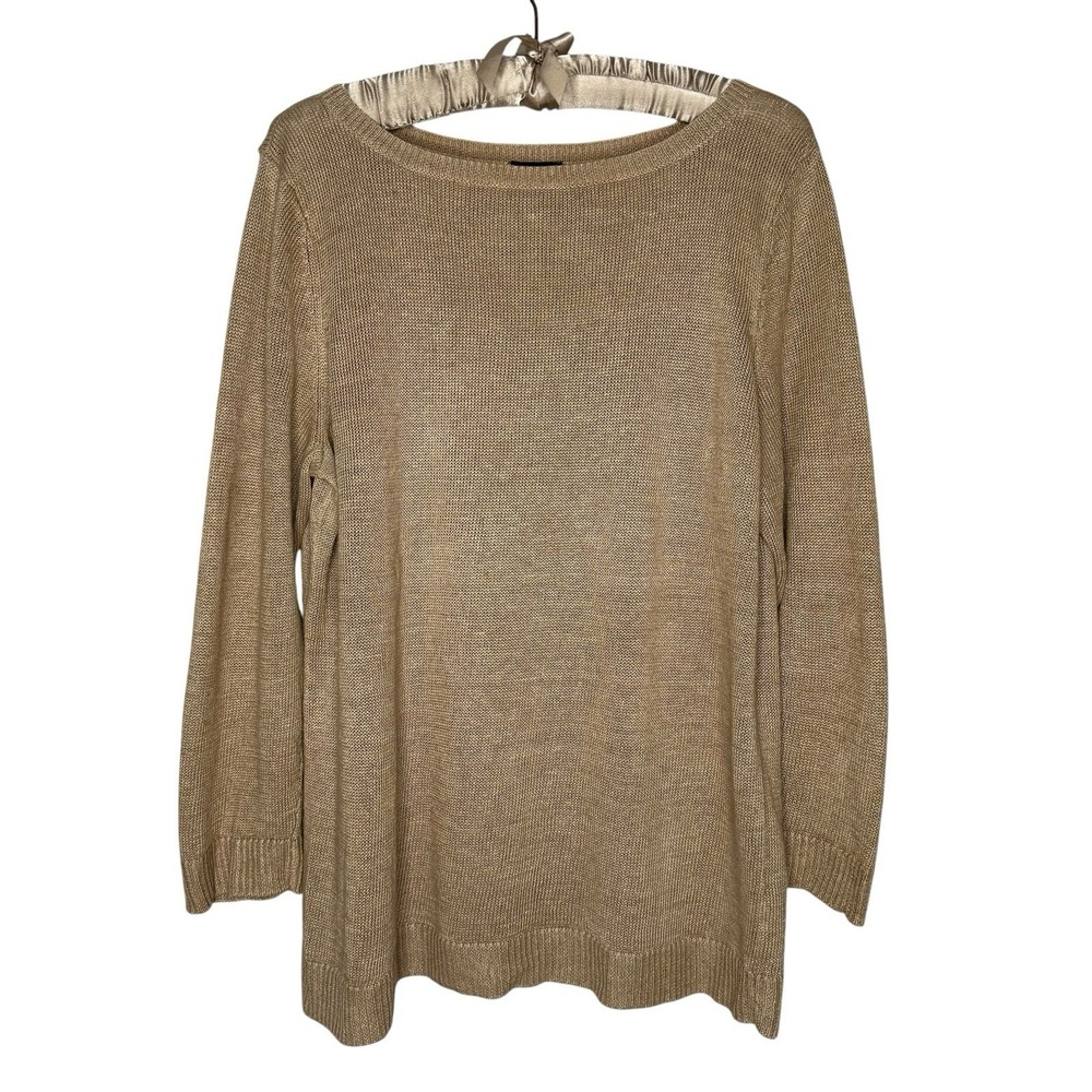 Talbots 100% Linen Boat Neck Sweater Top XL Natural Coastal Beachy Minimalist